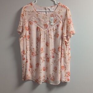 ❤️NWT❤️ Pennington's Crew Neck Blouse With Lace Details, Size 2X